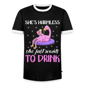 She doesn't do anything she just wants to drink Party Festival - Men's Ringer Shirt - black/white - Front - AI Model Female 172 light (172cm) & AI Model Male 178 light (178cm)