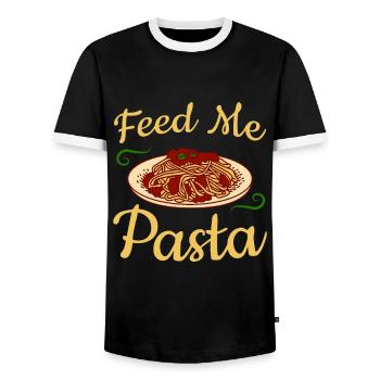Italian Food Feed Me Pasta - Men's Ringer Shirt - black/white - Front - AI Model Female 172 light (172cm) & AI Model Male 178 light (178cm)