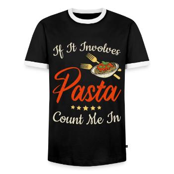 If It Involves Pasta Count Me In - Men's Ringer Shirt - black/white - Front - AI Model Female 172 light (172cm) & AI Model Male 178 light (178cm)