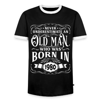 Birthday 1976 Party Old December Year of construction - Men's Ringer Shirt - black/white - Front - AI Model Female 172 light (172cm) & AI Model Male 178 light (178cm)
