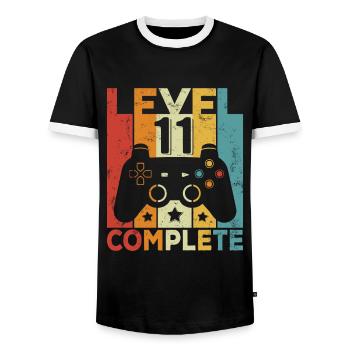 Level 11 Complete 11 Birthday Boy Girls - Men's Ringer Shirt - black/white - Front - AI Model Female 172 light (172cm) & AI Model Male 178 light (178cm)