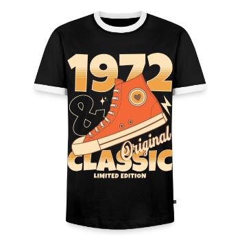 Original Retro Sneakers 1972 50 Years Anniversary - Men's Ringer Shirt - black/white - Front - AI Model Female 172 light (172cm) & AI Model Male 178 light (178cm)