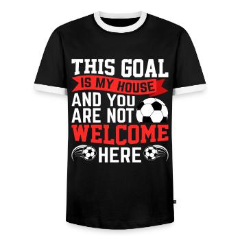 This Goal Is My House Lustige Fußball - Männer Kontrast-T-Shirt - Schwarz/Weiß - Vorne - AI Model Female 172 light (172cm) & AI Model Male 178 light (178cm)