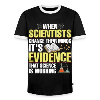 Scientists change their minds Funny - Men's Ringer Shirt - black/white - Front - AI Model Female 172 light (172cm) & AI Model Male 178 light (178cm)