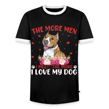 J’adore le chien Staffordshire Terrier amusant - T-shirt contrasté Homme - noir/blanc - Devant - AI Model Female 172 light (172cm) & AI Model Male 178 light (178cm)