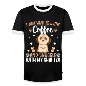 Drink Coffee And Cuddle With Shih Tzu - Men's Ringer Shirt - black/white - Front - AI Model Female 172 light (172cm) & AI Model Male 178 light (178cm)