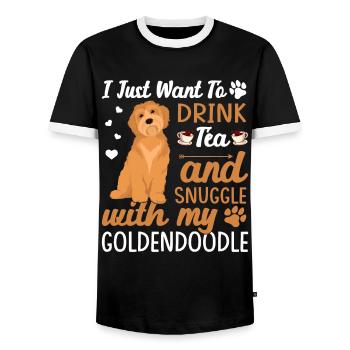 Trinken Sie Tee Und Kuscheln Sie Mit Goldendoodle - Männer Kontrast-T-Shirt - Schwarz/Weiß - Vorne - AI Model Female 172 light (172cm) & AI Model Male 178 light (178cm)