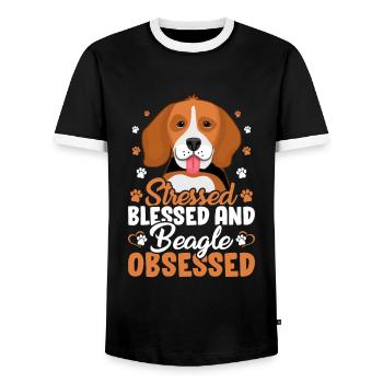 Gesegneter Beagle Besessen Lustiger Hundehalter - Männer Kontrast-T-Shirt - Schwarz/Weiß - Vorne - AI Model Female 172 light (172cm) & AI Model Male 178 light (178cm)