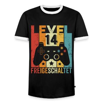 Level 14 Freigeschaltet Geburtstag Junge Mädchen - Männer Kontrast-T-Shirt - Schwarz/Weiß - Vorne - AI Model Female 172 light (172cm) & AI Model Male 178 light (178cm)