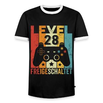 Level 28 Freigeschaltet Geburtstag Mann Frau Gamer - Männer Kontrast-T-Shirt - Schwarz/Weiß - Vorne - AI Model Female 172 light (172cm) & AI Model Male 178 light (178cm)
