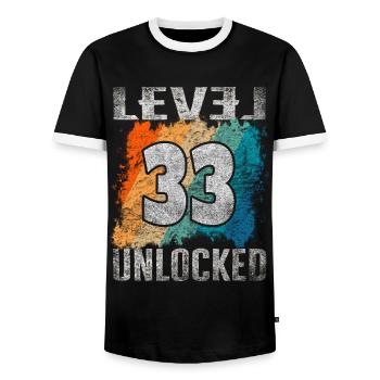 Niveau cadeau d’anniversaire débloqué 33 ans - T-shirt contrasté Homme - noir/blanc - Devant - AI Model Female 172 light (172cm) & AI Model Male 178 light (178cm)