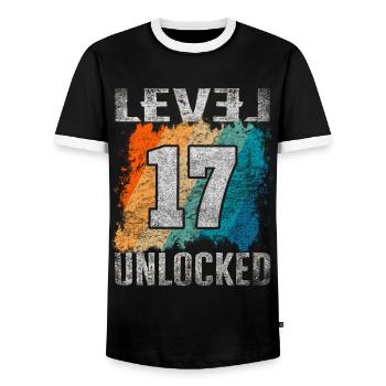 Birthday Gift Level Unlocked 17 years - Men's Ringer Shirt - black/white - Front - AI Model Female 172 light (172cm) & AI Model Male 178 light (178cm)