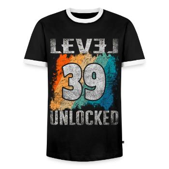 Niveau cadeau d’anniversaire débloqué 39 ans - T-shirt contrasté Homme - noir/blanc - Devant - AI Model Female 172 light (172cm) & AI Model Male 178 light (178cm)