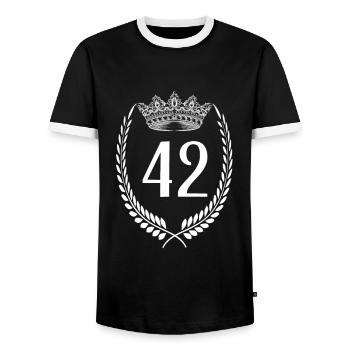 42nd birthday Number anniversary 42 - Men's Ringer Shirt - black/white - Front - AI Model Female 172 light (172cm) & AI Model Male 178 light (178cm)