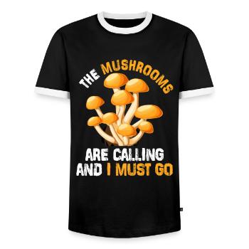 Pilzsammler Spruch die Pilze rufen - Männer Kontrast-T-Shirt - Schwarz/Weiß - Vorne - AI Model Female 172 light (172cm) & AI Model Male 178 light (178cm)