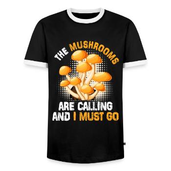 Pilzsammler Spruch die Pilze rufen - Männer Kontrast-T-Shirt - Schwarz/Weiß - Vorne - AI Model Female 172 light (172cm) & AI Model Male 178 light (178cm)