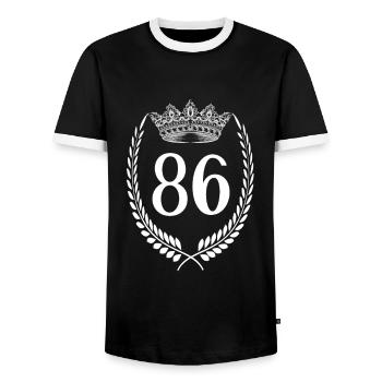 86th birthday Number anniversary 86 - Men's Ringer Shirt - black/white - Front - AI Model Female 172 light (172cm) & AI Model Male 178 light (178cm)