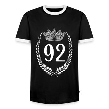 92. Geburtstag Zahl Jubiläum 92 - Männer Kontrast-T-Shirt - Schwarz/Weiß - Vorne - AI Model Female 172 light (172cm) & AI Model Male 178 light (178cm)