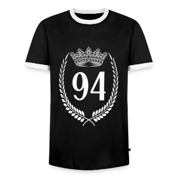 94. Geburtstag Zahl Jubiläum 94 - Männer Kontrast-T-Shirt - Schwarz/Weiß - Vorne - AI Model Female 172 light (172cm) & AI Model Male 178 light (178cm)