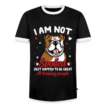 Bouledogue américain Je ne suis pas gâté - T-shirt contrasté Homme - noir/blanc - Devant - AI Model Female 172 light (172cm) & AI Model Male 178 light (178cm)