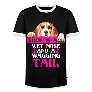 Beagle Love Is Wet Nose Wagging Tail Drôle de chien - T-shirt contrasté Homme - noir/blanc - Devant - AI Model Female 172 light (172cm) & AI Model Male 178 light (178cm)
