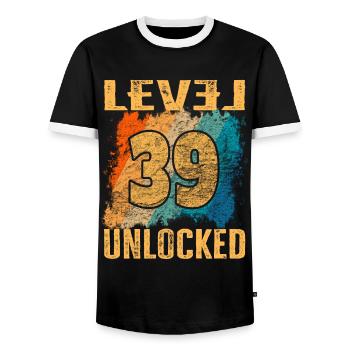 Niveau cadeau d’anniversaire débloqué 39 ans - T-shirt contrasté Homme - noir/blanc - Devant - AI Model Female 172 light (172cm) & AI Model Male 178 light (178cm)