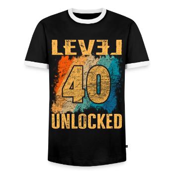 Birthday Gift Level Unlocked 40 years - Men's Ringer Shirt - black/white - Front - AI Model Female 172 light (172cm) & AI Model Male 178 light (178cm)