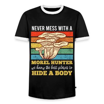Don't mess with a morel collector - Men's Ringer Shirt - black/white - Front - AI Model Female 172 light (172cm) & AI Model Male 178 light (178cm)