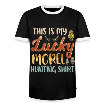 Morchel Jagd Shirt Pilzsammler - Männer Kontrast-T-Shirt - Schwarz/Weiß - Vorne - AI Model Female 172 light (172cm) & AI Model Male 178 light (178cm)