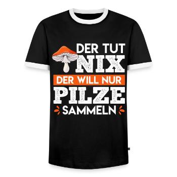 Der tut nix der will nur Pilze sammeln Pilzsammler - Männer Kontrast-T-Shirt - Schwarz/Weiß - Vorne - AI Model Female 172 light (172cm) & AI Model Male 178 light (178cm)