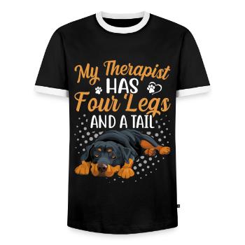 Le thérapeute Rottweiler a quatre jambes drôles - T-shirt contrasté Homme - noir/blanc - Devant - AI Model Female 172 light (172cm) & AI Model Male 178 light (178cm)