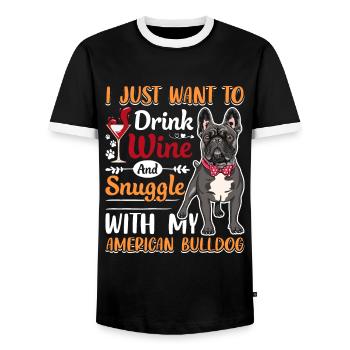 Wein Trinken Kuscheln Mit Amerikanischer - Männer Kontrast-T-Shirt - Schwarz/Weiß - Vorne - AI Model Female 172 light (172cm) & AI Model Male 178 light (178cm)