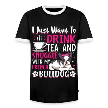 Tee Trinken Und Kuscheln Mit Französischer - Männer Kontrast-T-Shirt - Schwarz/Weiß - Vorne - AI Model Female 172 light (172cm) & AI Model Male 178 light (178cm)