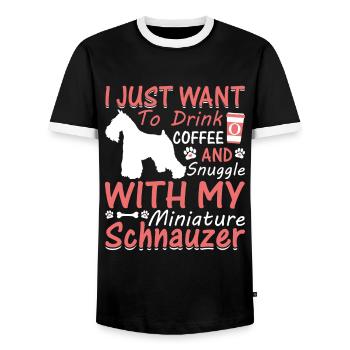 Kaffee Trinken Kuscheln Zwergschnauzer - Männer Kontrast-T-Shirt - Schwarz/Weiß - Vorne - AI Model Female 172 light (172cm) & AI Model Male 178 light (178cm)