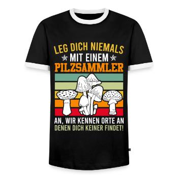 Leg dich nie mit einem Pilzsammler an - Männer Kontrast-T-Shirt - Schwarz/Weiß - Vorne - AI Model Female 172 light (172cm) & AI Model Male 178 light (178cm)