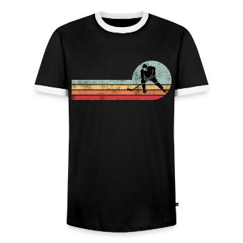 Retro Eishockey - Männer Kontrast-T-Shirt - Schwarz/Weiß - Vorne - AI Model Female 172 light (172cm) & AI Model Male 178 light (178cm)