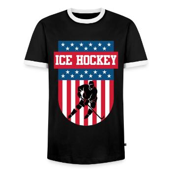 Hockey sur glace USA Joueurs de hockey sur glace - T-shirt contrasté Homme - noir/blanc - Devant - AI Model Female 172 light (172cm) & AI Model Male 178 light (178cm)