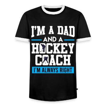 Papa et entraîneur de hockey Hockey sur glace Papa - T-shirt contrasté Homme - noir/blanc - Devant - AI Model Female 172 light (172cm) & AI Model Male 178 light (178cm)