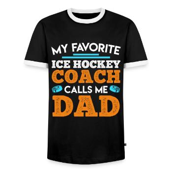 Son entraîneur de hockey sur glace Papa Hockey sur glace - T-shirt contrasté Homme - noir/blanc - Devant - AI Model Female 172 light (172cm) & AI Model Male 178 light (178cm)