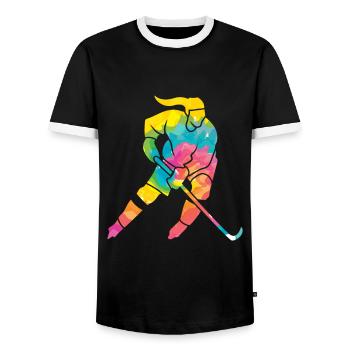 Joueuse de hockey sur glace - T-shirt contrasté Homme - noir/blanc - Devant - AI Model Female 172 light (172cm) & AI Model Male 178 light (178cm)