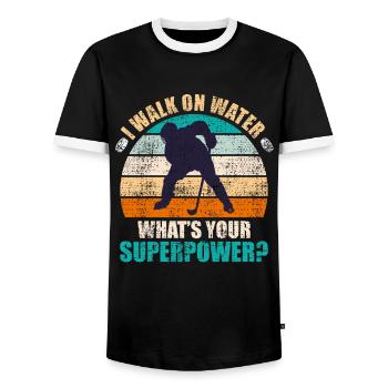 I laufe auf Wasser was ist deine Superpower? - Männer Kontrast-T-Shirt - Schwarz/Weiß - Vorne - AI Model Female 172 light (172cm) & AI Model Male 178 light (178cm)