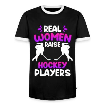 De vraies femmes éduquent les joueuses de hockey - T-shirt contrasté Homme - noir/blanc - Devant - AI Model Female 172 light (172cm) & AI Model Male 178 light (178cm)