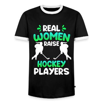 De vraies femmes éduquent les joueuses de hockey - T-shirt contrasté Homme - noir/blanc - Devant - AI Model Female 172 light (172cm) & AI Model Male 178 light (178cm)