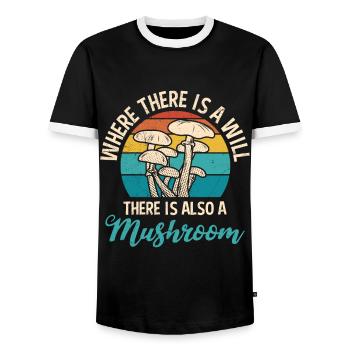 Wo ein Wille ist Pilze sammeln Pilzsammler - Männer Kontrast-T-Shirt - Schwarz/Weiß - Vorne - AI Model Female 172 light (172cm) & AI Model Male 178 light (178cm)