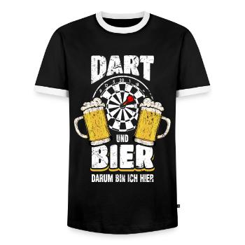 Darts And Beer Why I Am Here - Men's Ringer Shirt - black/white - Front - AI Model Female 172 light (172cm) & AI Model Male 178 light (178cm)