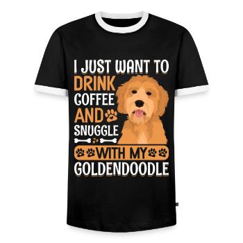 Kaffee Trinken Und Kuscheln Mit Goldendoodle - Männer Kontrast-T-Shirt - Schwarz/Weiß - Vorne - AI Model Female 172 light (172cm) & AI Model Male 178 light (178cm)