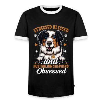 Gesegneter Australian Shepherd Besessener - Männer Kontrast-T-Shirt - Schwarz/Weiß - Vorne - AI Model Female 172 light (172cm) & AI Model Male 178 light (178cm)