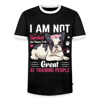 Français Bulldog Je ne suis pas gâté - T-shirt contrasté Homme - noir/blanc - Devant - AI Model Female 172 light (172cm) & AI Model Male 178 light (178cm)
