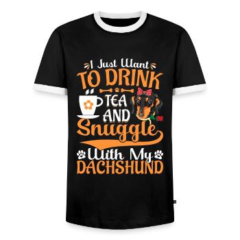 Tee Trinken Und Kuscheln Mit Dackel - Männer Kontrast-T-Shirt - Schwarz/Weiß - Vorne - AI Model Female 172 light (172cm) & AI Model Male 178 light (178cm)