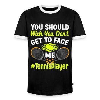 Wish You Don't Face Me Funny Tennis Players - Men's Ringer Shirt - black/white - Front - AI Model Female 172 light (172cm) & AI Model Male 178 light (178cm)